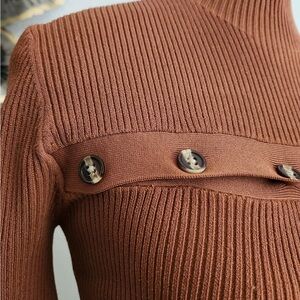 Nicholas Brown Cropped Long Sleeve Ribbed Mock Ne k Top